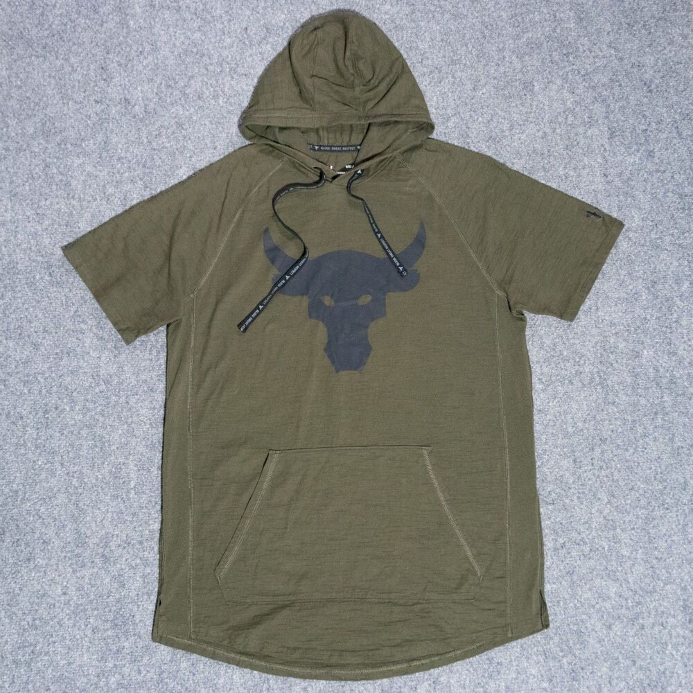 Under Armour UA Project Rock Charged Cotton Tee Hoodie Men’s Medium Green S/S
